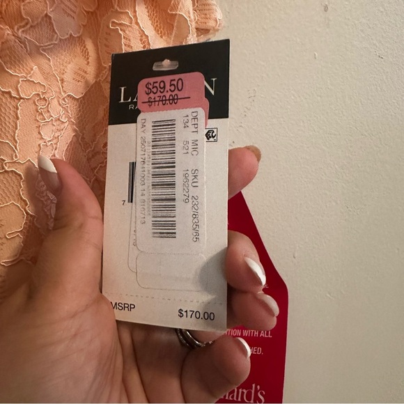 Lauren Ralph Lauren LRL Peach Paisley Lace Ruffle Lined Shift Dress 14 NWT Pink - Picture 4 of 8